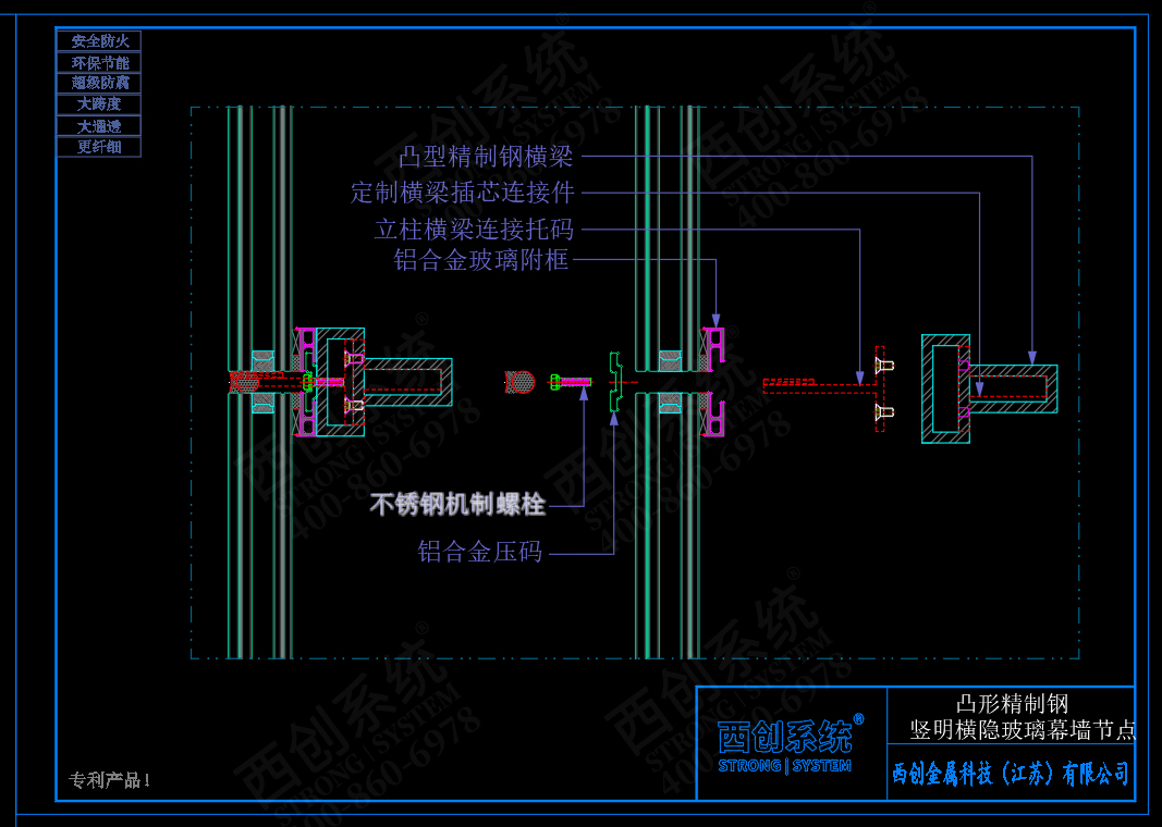 ?西創系統凸型精制鋼豎明橫隱幕墻系統(圖4)