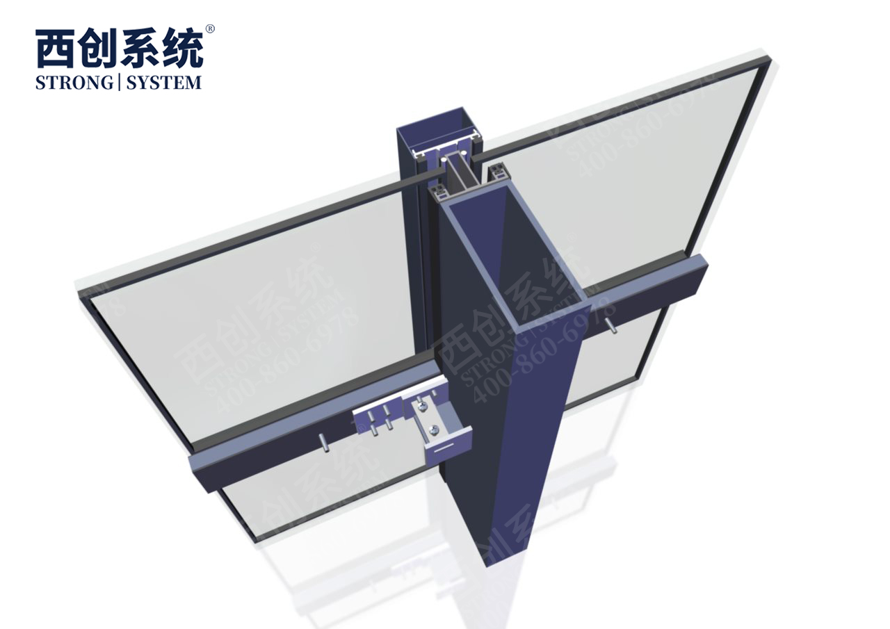 自鎖限位式鋼板插芯連接/橫梁高度可調——西創系統矩形精制鋼玻璃幕墻系統(圖18)